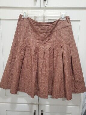 Reiss Brown Pleated Skirt 100% Cotton  Wide Waistband Sz 10